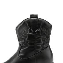 Women's Western Cowboy Cowgirl Embroidered Ankle Boots With Low Chunky Heel, Round Toe Stylish Fall Short Booties - 黑色 - 查看 7