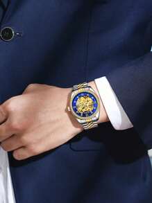 BIDEN 1 件男士腕表，自动机械商务休闲腕表，防水夜光不锈钢表带，男士钻石镂空腕表 - 均碼 - 查看 9