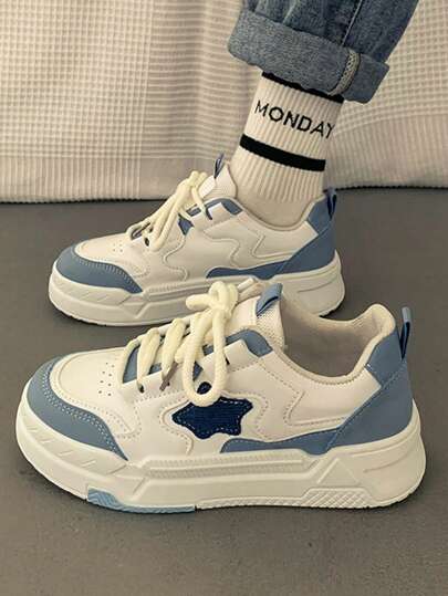 Plus Size Women's Chunky Soled White Sneakers, 2025 New Model, Autumn Student Hong Kong Style Retro Sports Casual Black & White Panda Versatile Canvas Shoes, Outdoor Travel