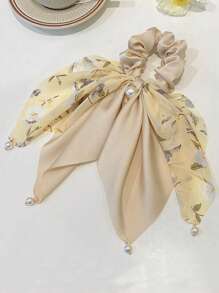 2pcs Set Women Faux Pearl Flower Chiffon Scrunchies, Suitable For Everyday Use Hair Ties Scrunchy Hair Ties Ponytail - Multicolor - View 3