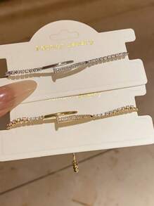 1pc Zirconia Nail Bracelet, Versatile Commuting Accessory, Simple & Elegant Geometric Adjustable Bangle