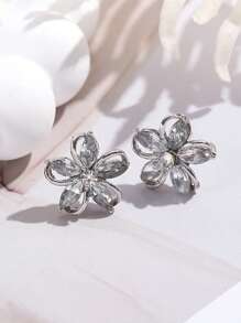 Small Flower Gold Plated Stud Earrings 2pcs Women CZ Crystal Stud Earrings Daily Wear Piercing Earrings Bridal Wedding Jewelry For Girl Wife Girlfriend Lover