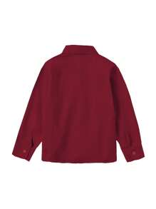 6-16岁男童长袖衬衫，婚礼正装衬衫，派对衬衫，带口袋和领带，酒红色 - 酒紅色 - 查看 2