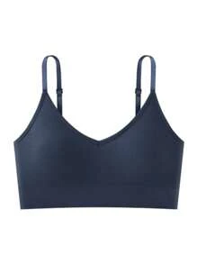 Bare Back Gym Top Ribbed Thin Strap V-Neck Removable Cup Sexy Lingerie Bra Seamless Low-Cut TOP420 - 藏蓝色 - 查看 3
