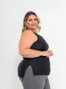 Kit 2 Regatas Dry Fit Feminina Plus Size Tapa Bumbum Academia Fitness Esportiva - Preto e Rosa - Visão 8