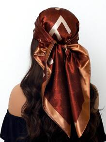 1pc 35.4 Inch Square Scarf, Fashion Printed 90cm Scarf Shawl Neckerchief Luxury Silk Feeling For Women, All Season