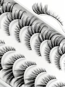 Asiteo 10 Pairs Fluffy Cartoon Cat Eye False Eyelashes, Extended Outer Corner, With Soft Transparent Lash Band - Hitam - View 6