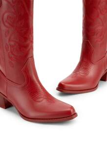 New Arrivals Women's Cowboy Boots Cowgirl Western Boots Mid Calf Boots Fashionable Embroidery Stitched Slip On Chunky Heel Music Festival Party Boots - 紅色 - 查看 8