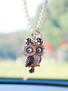 1 件锌合金蝴蝶结猫头鹰带水钻汽车吊坠 - 均碼 - 查看 4