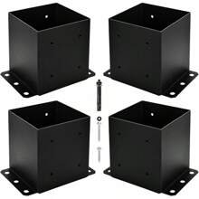 6x6 Post Base, Inner Size 5.5"X5.5"Deck Post Base, Deck Post Base For Concrete, For Mailbox Support Wood Fence Post Anchort (Black - Set 4) - 第四組 - 查看 1