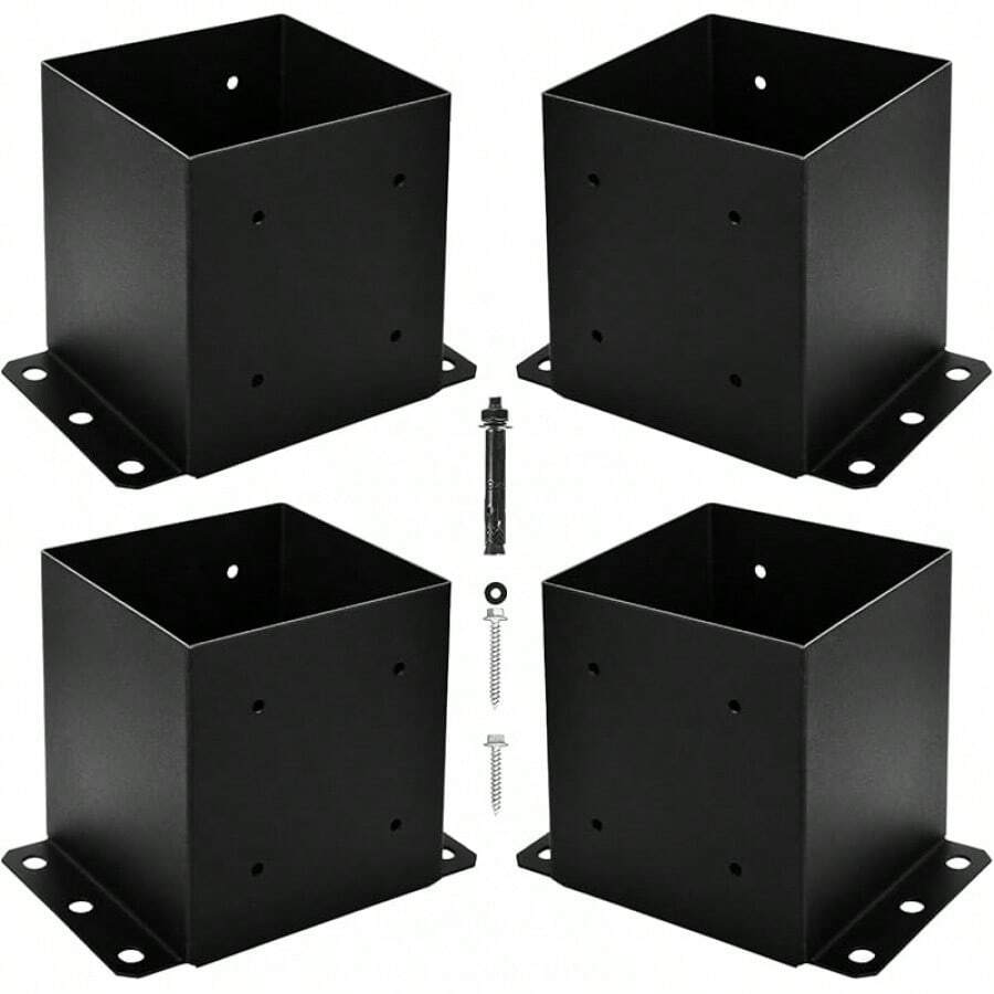 6x6 Post Base, Inner Size 5.5"X5.5"Deck Post Base, Deck Post Base For Concrete, For Mailbox Support Wood Fence Post Anchort (Black - Set 4) - 第四組 - 查看 1