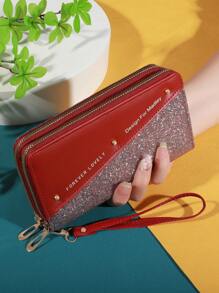 彩色闪光手拿包 女士 零钱包 带卡槽 双拉链 卡包 & 手机夹 钱包 钱包 长款钱包 钱包 腕包 - 彩色 - 查看 10