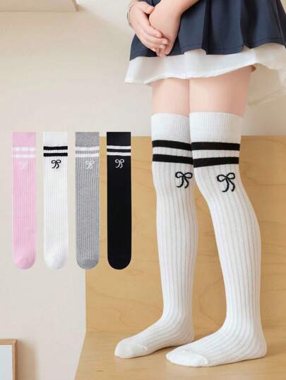 1 Pair/2 Pairs/4 Pairs Kids Over-The-Knee Socks, School Style Calf Socks, Versatile Long Tube Socks For Girls, Spring/Summer