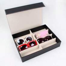 1pc 8-Grid PU Leather Sunglasses Storage Box, Multi-Compartment Large Eyeglass Display Case, Portable Glasses Organizer For Travel & Home Use