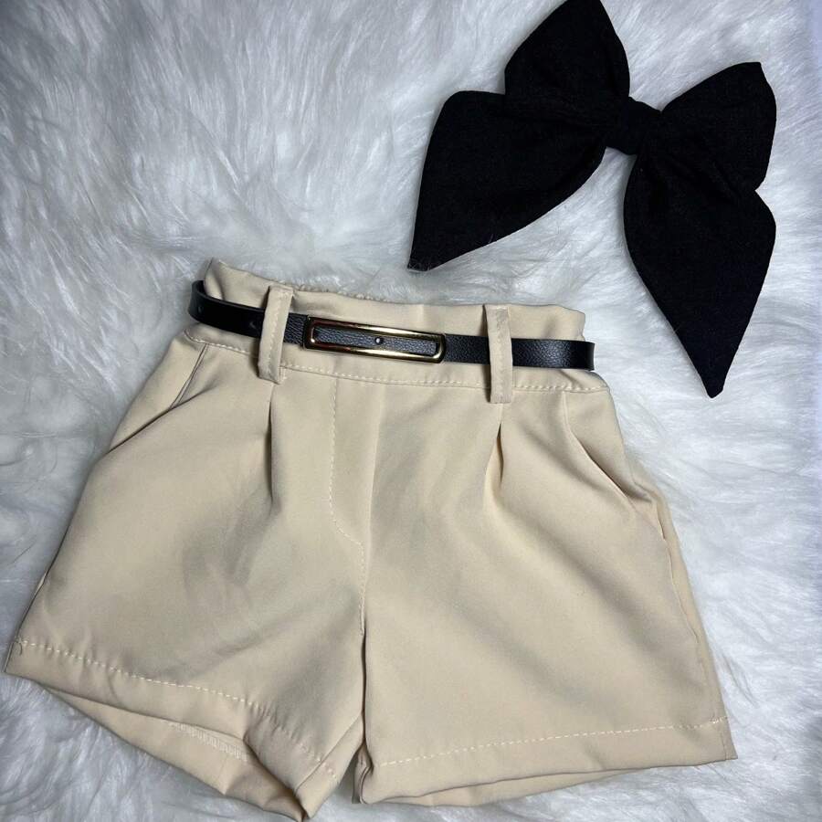 Shorts Infantil Menina Com Cinto Alfaiataria Bloguerinha Festa Moda Lançamento Verão