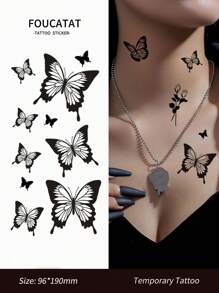 1 vel zwarte vlinder tijdelijke tatoeage stickers voor mannen en vrouwen, slang bloem nep tatoeage voor hand arm & lichaam decoratie wegwerp waterdichte tatoeage