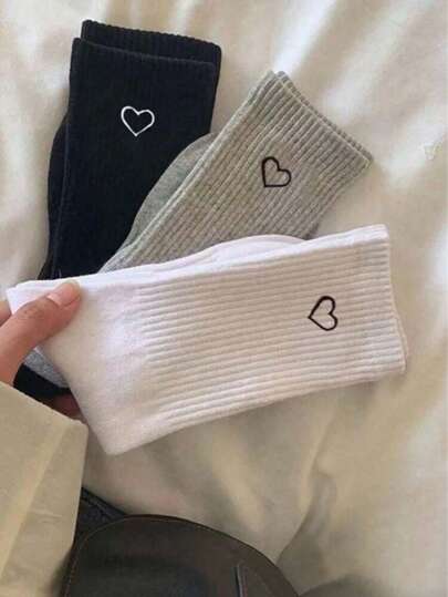 36 piezas/30 piezas/20 piezas Calcetines largos y tubulares cómodos y gruesos con estampado de corazones, adecuados para hombres y mujeres, de estilo coreano, en negro, gris, blanco, para el Día de San Valentín, 12 piezas/10 piezas/8 piezas/6 piezas/2 piezas, otoño