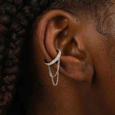 1pc 925 Sterling Silver Double Layer Earrings, Women's Luxury Chain Tassel Clip-On Earrings, Suitable For Wedding Bride Jewelry