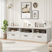 TV Stand For TVs Up To 75 Inches,Mid-Century Modern Entertainment Center With Storage Drawer,70" Media Television Console Table With Open Shelves,Wood Media Console TV Cabinet For Living Room - White - View 4