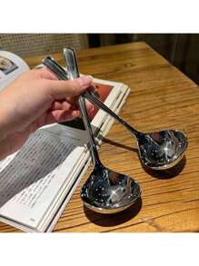 Nuovo cucchiaio da minestra in acciaio inossidabile - design manico lungo, comodo da usare, cucchiaio da cucina, adatto per minestre, stufati, pentole e cottura