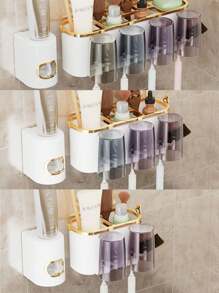 牙刷架，创意收纳架，随机杯子颜色-适用于牙刷和漱口杯壁挂式浴室收纳架