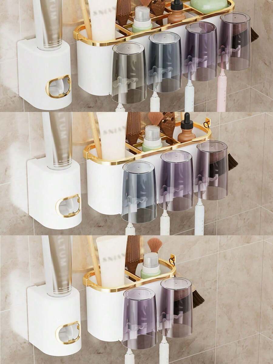 牙刷架，创意收纳架，随机杯子颜色-适用于牙刷和漱口杯壁挂式浴室收纳架