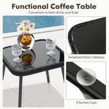 GOFLAME  3 Piece Outdoor Wicker Furniture Set Rattan Chairs Set Of 2 W/ Table - Black - View 8