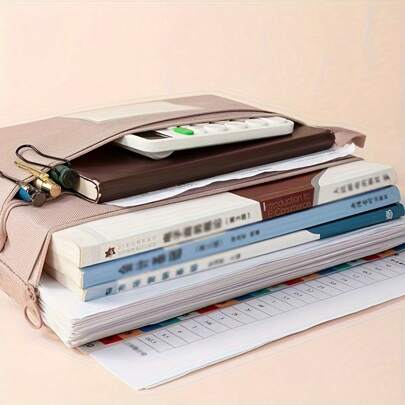 1 pieza Carpeta de archivo impermeable de tela Oxford vintage Morandi, organizador de archivos de doble capa de gran capacidad, suministros de oficina (A4), temporada de regreso a clases, suministros de estudio, temporada de regreso a clases, suministros de estudio