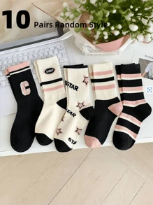 20 pares/10 pares/1 par Calcetines de equipo de bloque de color gruesos y absorbentes para niñas preadolescentes/adolescentes, calcetines cálidos, calcetines de equipo para todas las estaciones, primavera/verano, otoño/invierno, calcetines deportivos, regalos para niñas, regalos para niños, regalos para mamá, regalos para papá, ropa de invierno para niñas, ropa de invierno para niños, regalos festivos, estilo aleatorio