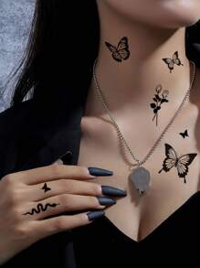 1 vel zwarte vlinder tijdelijke tatoeage stickers voor mannen en vrouwen, slang bloem nep tatoeage voor hand arm & lichaam decoratie wegwerp waterdichte tatoeage