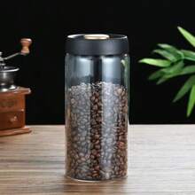 1pc Glass Vacuum Sealed Storage Jar, Coffee Bean Canister With Pressure Pump, Moisture-Proof, Suitable For Coffee, Tea Leaves, Nuts, Grains, Kitchen Storage & Accessories, Essential For Back To School Season - Black - View 18