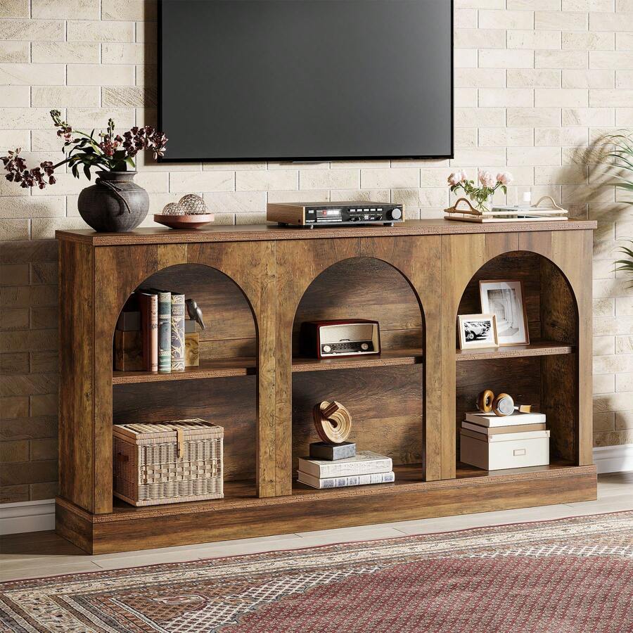 Tribesigns TV Stand For 55/60/65 Inches TV, Farmhouse Entertainment Center With Storage Cabinets, Modern Media Television Console Table For Living Room Bedroom - Dark Brown - 查看 1