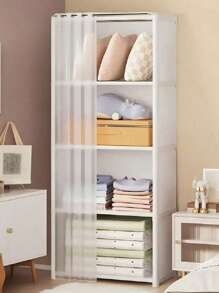 Armario con cortinas de 6 capas a prueba de polvo con estantería para zapatos, estantería de almacenamiento de alta capacidad para el dormitorio, mueble de lavado, organización de ropa para sala de estar, armario de almacenamiento de montaje sencillo - Multicolor - Ver 6