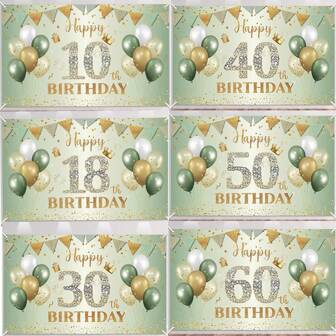 AFYPRTY 1pc 30th Birthday Party Background Cloth Party Decoration Green Backdrops Photography Props Anniversary Birthday Party Decoration Supplies,180*110cm