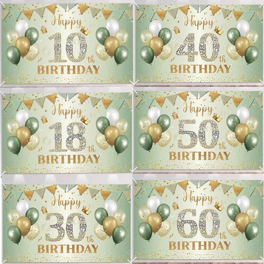 AFYPRTY 1pc 30th Birthday Party Background Cloth Party Decoration Green Backdrops Photography Props Anniversary Birthday Party Decoration Supplies,180*110cm - Multicolor - View 1