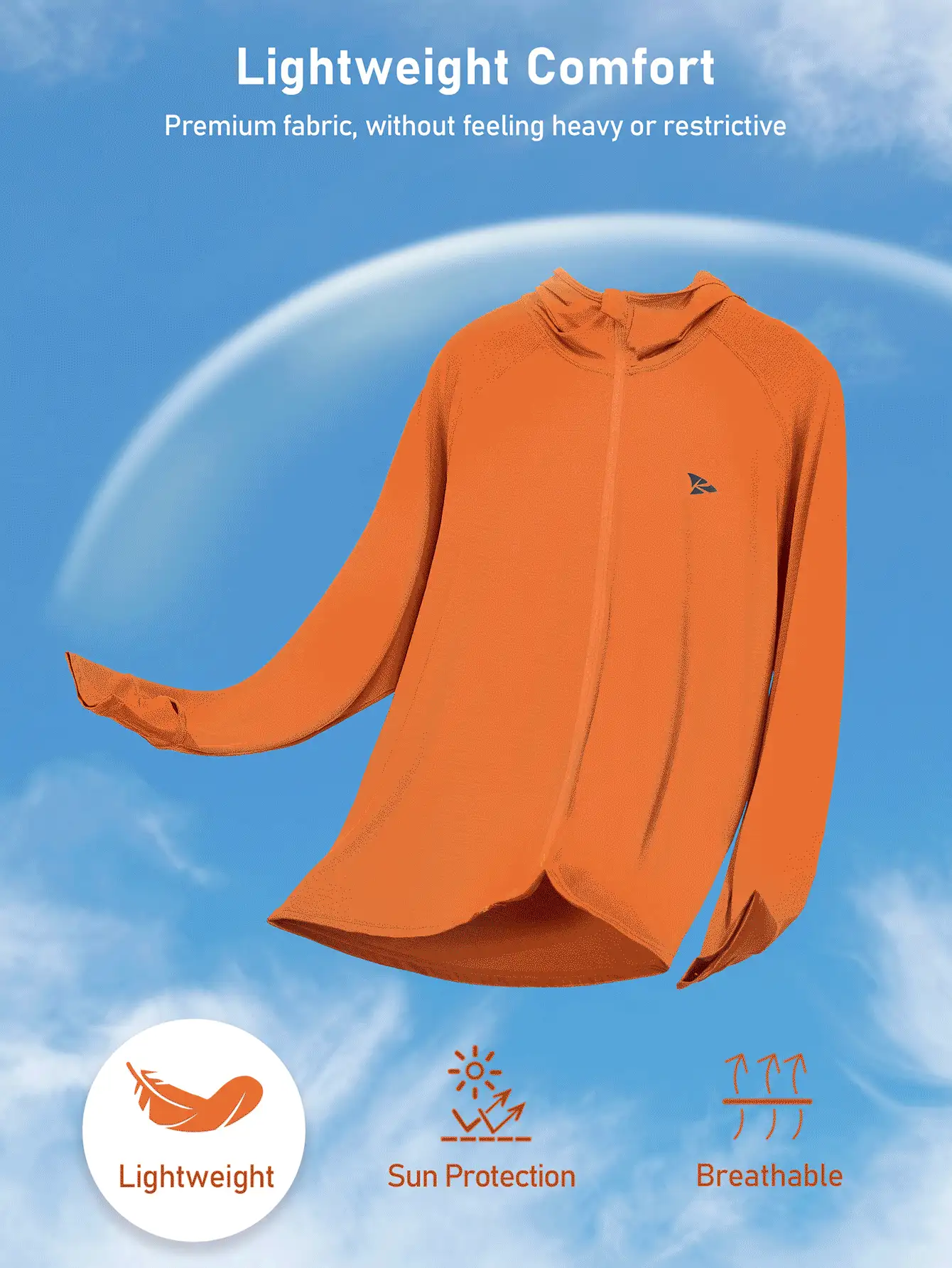 RODEEL Men's Lightweight Full Zip Neck Warmer Sun Protection Hoodie Jacket Raglan Sleeve Long Sleeve For Hiking Fishing Workout Outdoor Performance Shirt - Orange - View 8