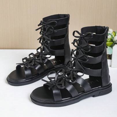 New Fashion Simple Bowknot Back Zipper Kids Roman Flat Sandals, Spring/Summer