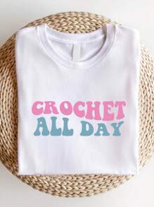 Crochet All Day Shirt, Crochet Lovers Sweatshirt, Crocheting Matching Hoodie, Crochet Gifts, Crochet Day T-Shirt, Mom Crochet Sweatshirts, Knitting Lovers Hoodies. SD-2298 - White - View 1