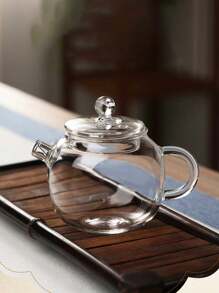1pc Small Borosilicate Glass Teapot With Lid And Filter, Suitable For Home Use - Transparent - View 5