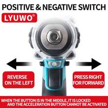 Herramienta eléctrica LYUWO, llave de torsión de alto par de 420N.M, 20V, adecuada para reparación automotriz y mantenimiento de escenarios. Puede girar en sentido horario o antihorario, equipada con broca para perforar y con luz LED. Engranajes de alta y baja velocidad ajustables, incluye brocas y accesorios. - textura azul - Ver 5