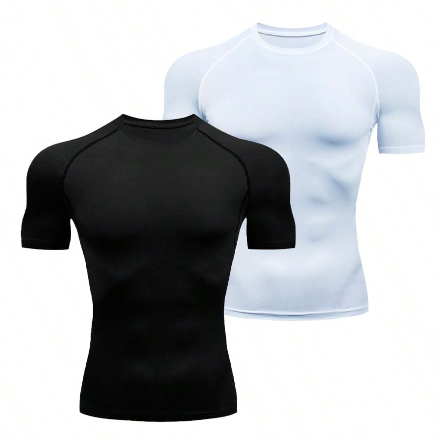 Piezas Camisetas de compresión de manga corta para hombre, parte superior deportiva de gimnasio y fitness para verano