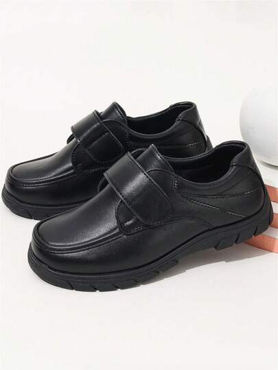 1 Pair Boys' Square Toe Thick Sole Loafers, Children's Black Leather Oxford Shoes, School Style Flat Shoes (Run Small, Suggest Ordering 1 Size Up)