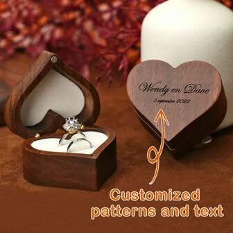Custom Engraved Jewelry Box, Custom Engraved Heart Ring Box - Single & Double Slot For Engagement - Personalized Wedding Ring Box- Bridesmaid Gift - Wooden Jewelry Organizer - Ring Bearer Box - Ring Box Holder
