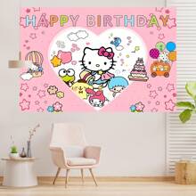 Sanrio Licensed 1PC Sanrio Love Kitten Birthday Party Decorative Background Banner Cartoon Theme Shower Party Perfect Decorative Items Bedroom Tapestry Photo Background Booth Props 82.7*59.1 *39.4/39.4*29.5 Inches