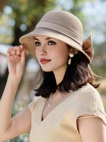 1 Pc Women's Elegant Large Bow Decor Fisherman Hat, Summer Breathable Wide Brim Bucket Hat, Suitable For Outdoor, Travel, Casual Occasions In Spring And Summer - A - View 9