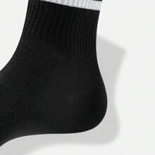 10 双黑白条纹中筒袜，适合女士，休闲百搭 - 黑與白 - 查看 5