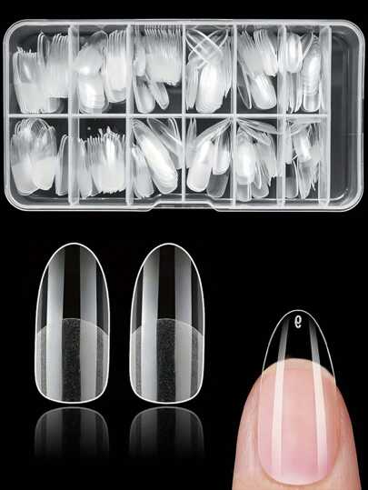 240 件软凝胶指甲贴，半覆盖按压式指甲贴杏仁方形棺材法式假指甲前端薄后端厚更贴合牢固可剥离凝胶延长指甲胶囊按压式指甲指甲用品适合女孩女士美甲 DIY