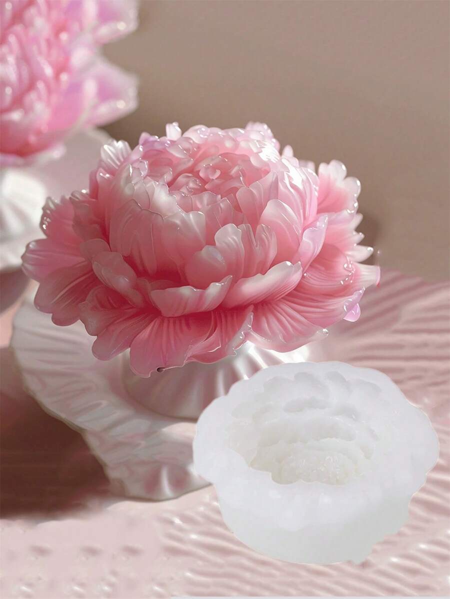 DIY 3D 仿真牡丹花形硅胶模具手工制作多花瓣花香薰蜡烛模具石膏树脂办公桌装饰植物香皂模具 - 白色矽膠模具 - 查看 1