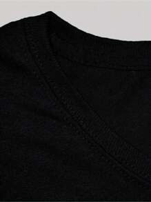 Camiseta com estampa de tartaruga, sol e oceano, camiseta casual de manga curta e gola redonda, primavera/verão, look feminino de primavera. - Preto - Ver 3