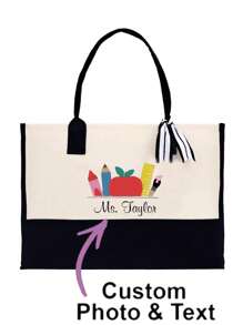 Personalized Teacher Bag, Customized Teacher Bag, Teacher Thank You Bag, Female Teacher Gift, Teacher Gift, Thank You Teacher Gift Bag, Nurse Gift, Nurse Tote Bag, Shoulder Tote Bag, Nurse Gift, Customized Nursing Bag, Nurse School Hand Bag, Bomina Style, College Style, Vacation Beach Summer Bag, Versatile, Large Capacity, Lightweight, Functional - Multicolor - View 4